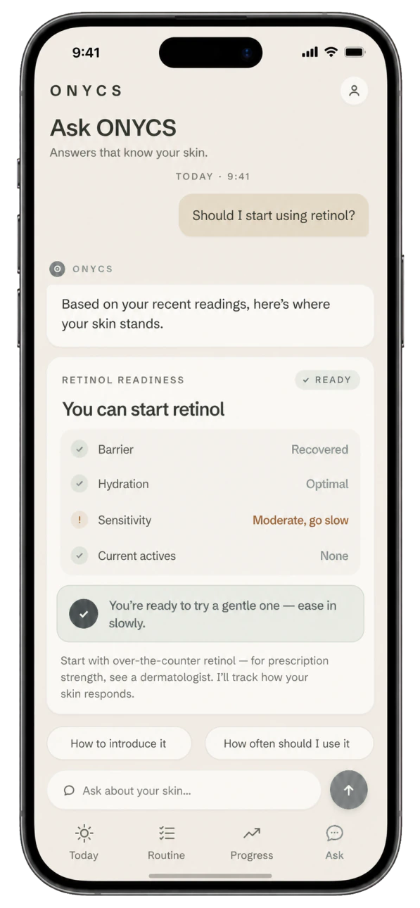 Ask ONYCS personalized skincare advisor