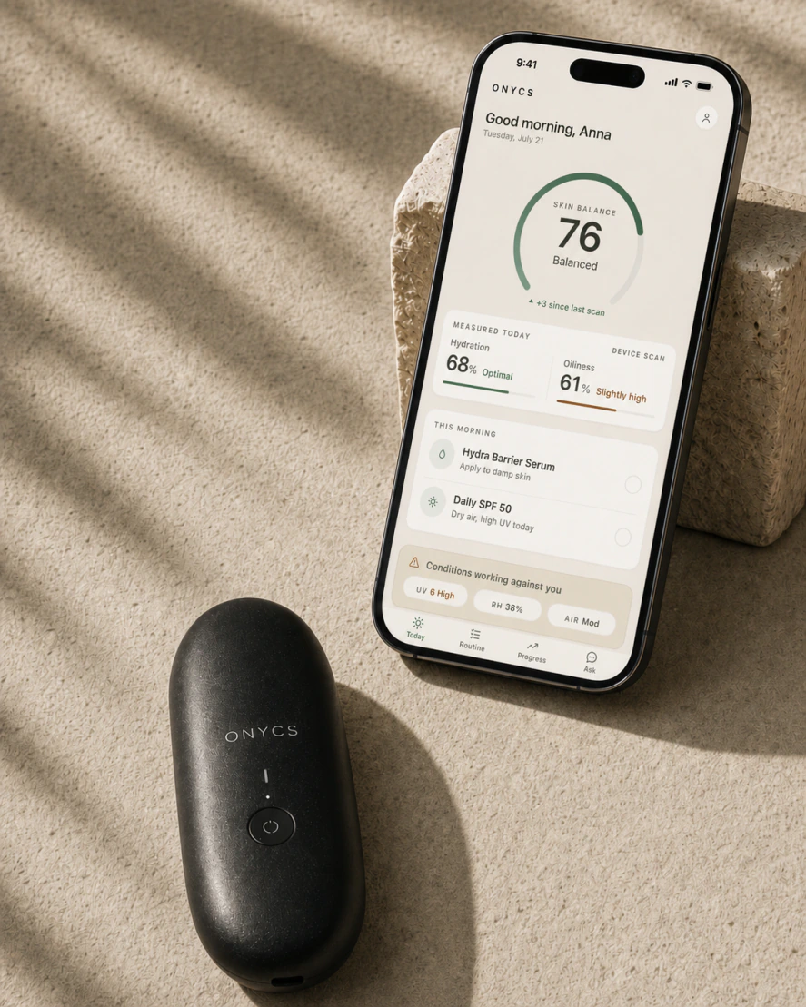 ONYCS device and app on natural stone