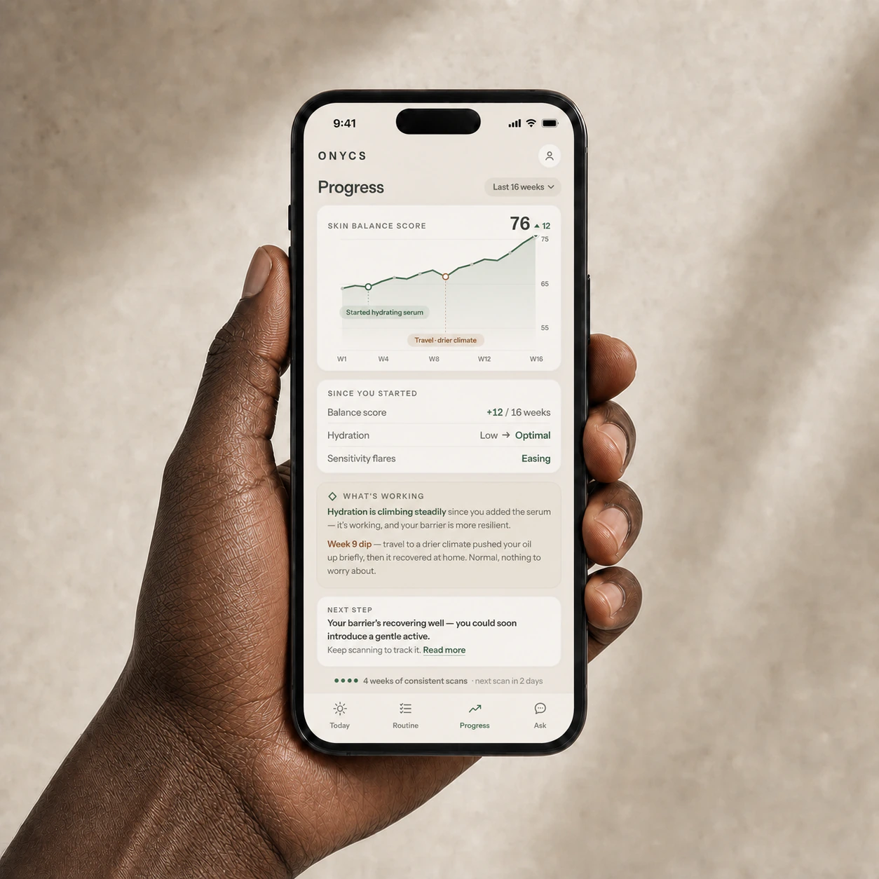 ONYCS app tracking skin progress over time